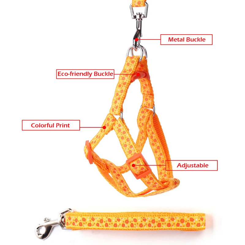 Dog Nylon Adjustable Harness Set With Lead leash Pet Cartoon Printing Breast-band Puppy Walking Training Traction Rope Halter