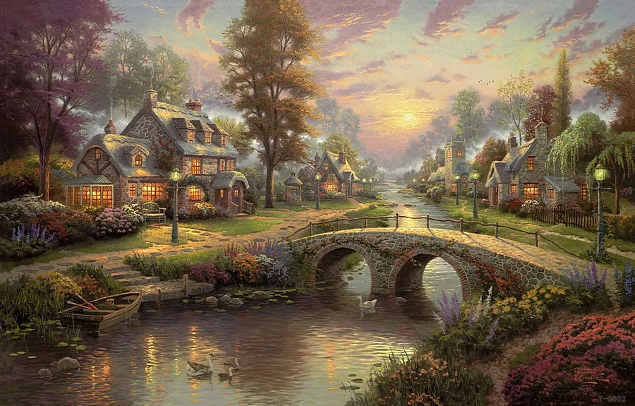 Thomas Kinkade puente pintura al óleo decoración imágenes para sala de