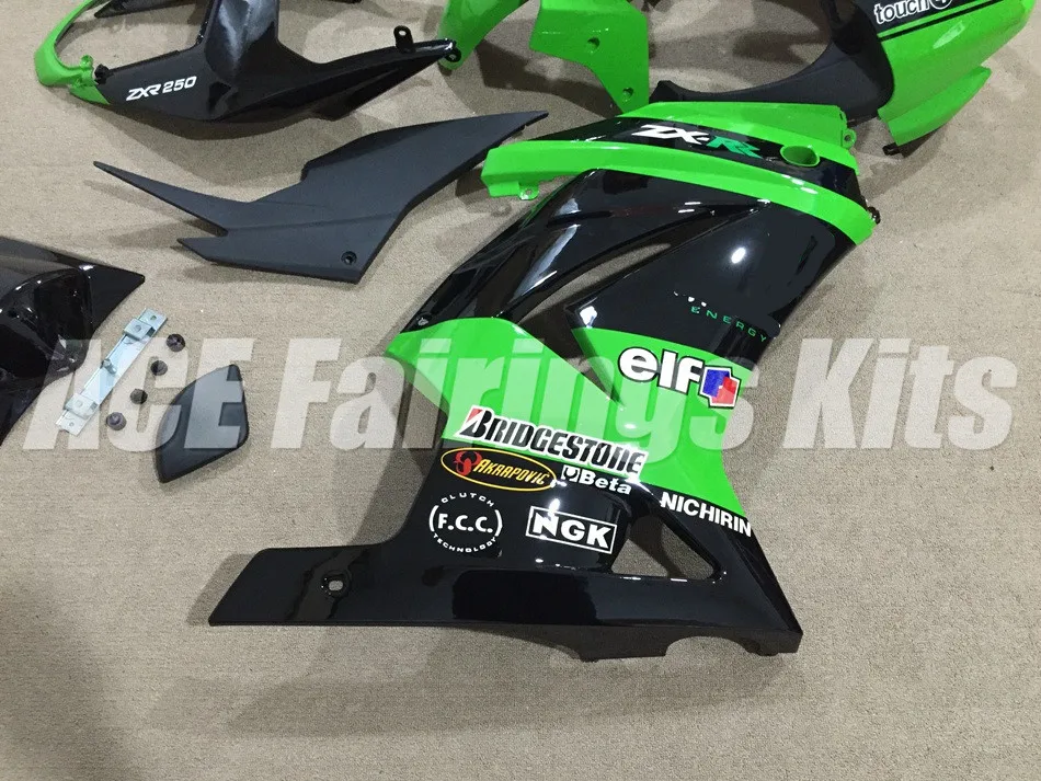 Литья под давлением ABS обтекатель комплект для Kawasaki ninja250 2008- EX250 250 2008 09, 10, 11, 12, 13, 14, Обтекатели Прохладный цвета: зеленый, черный
