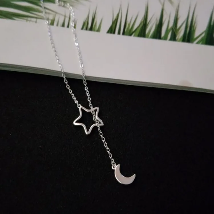

New S925 sterling silver moon necklace female fashion simple temperament sweet star moon jewelry gift LW02