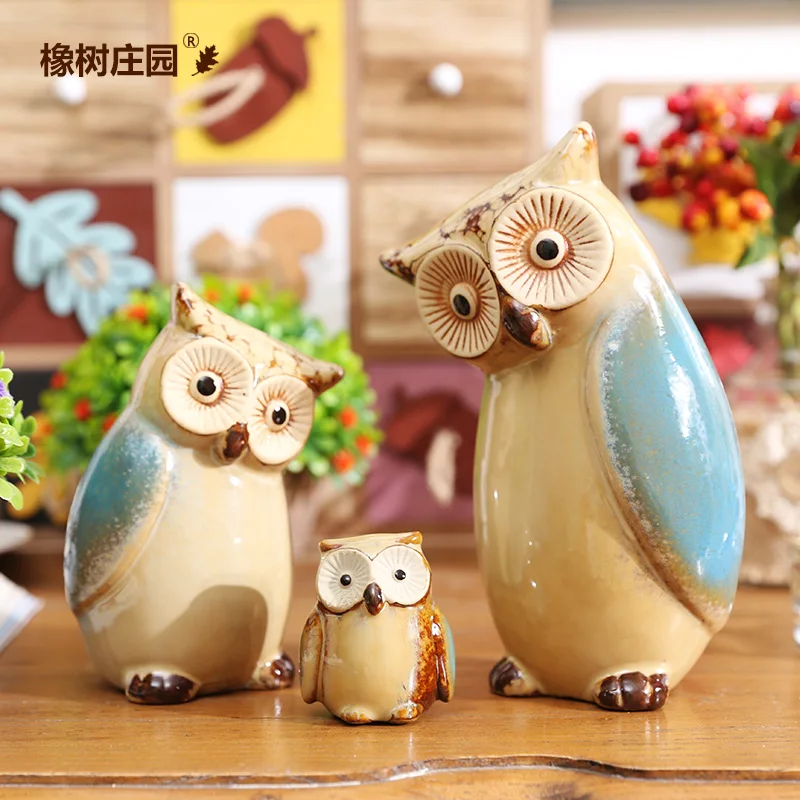 Creative family Owl coruja ceramica owl figurines home decor handicraft