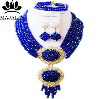 

Majalia Fashion Nigeria Wedding African Beads Jewelry Set Royal blue Crystal Necklace Bridal Jewelry Sets Free Shipping 6DN016