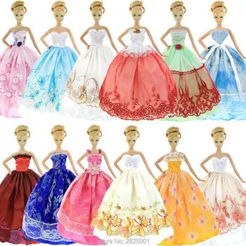 

Random 5x Handmade Dress Wedding Party Gown Mixed Style Lace Skirt Princess Costume Clothes For Barbie Doll Accessories Toy