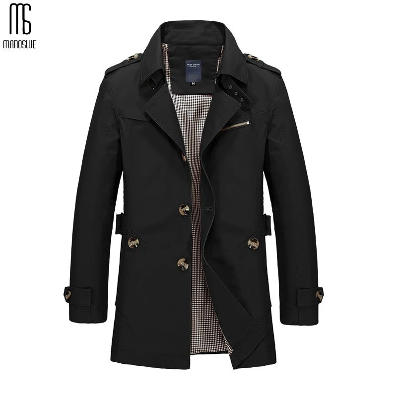 Manoswe Long Trench Coat Men New Men's Spring Casual Jacket Windbreaker Outerwear High Quality Fashion Long Coat