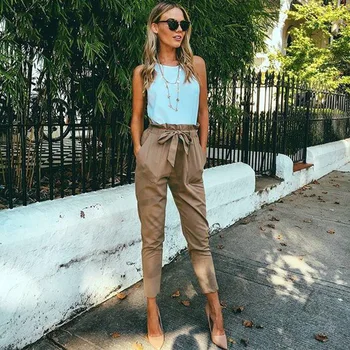 

BKLD Solid Harem Pants Women Fashion Clothing High Waist Ruffles High Waist Trousers 2018 Spring New Casual Pants With Belt