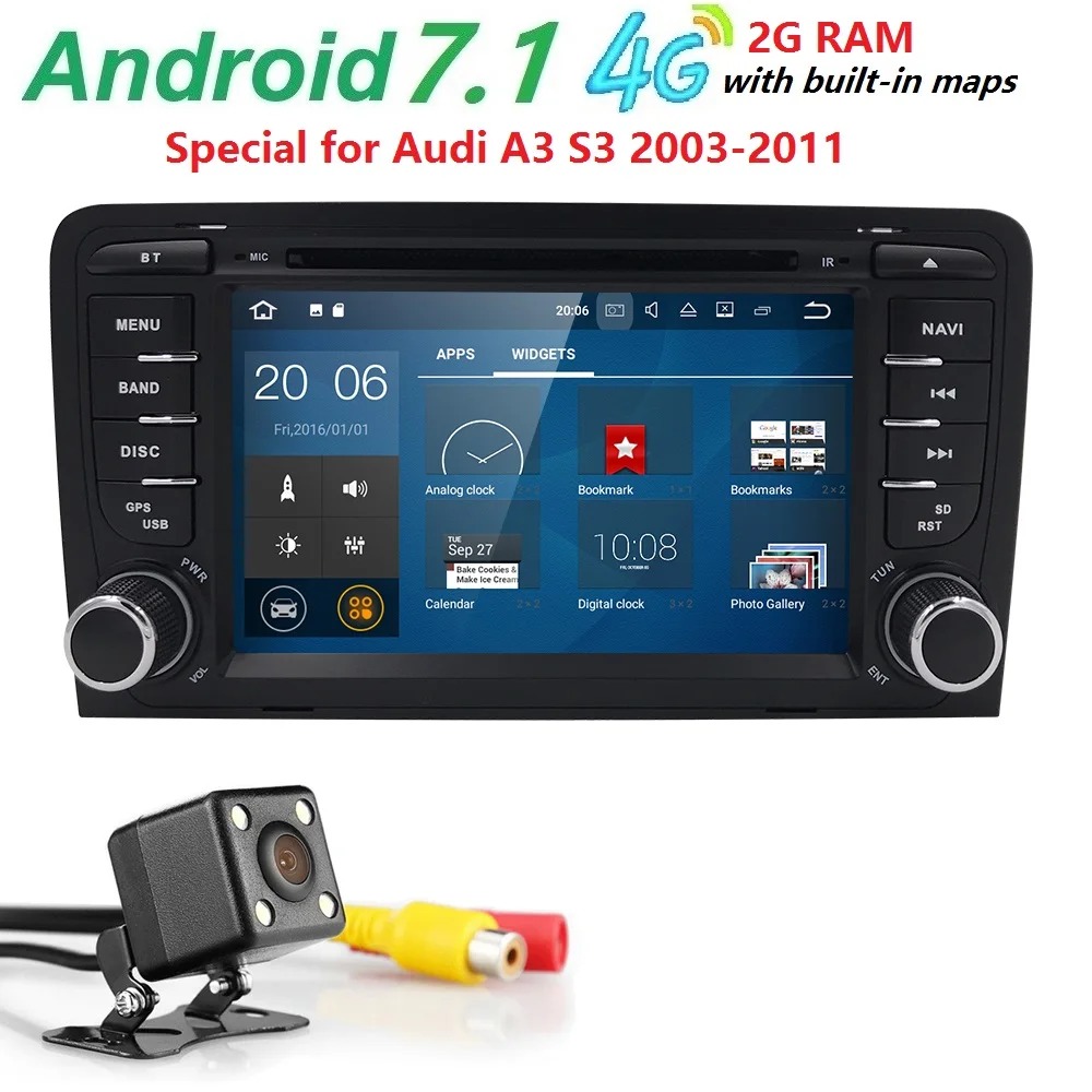 Perfect 7" Car Radio Android 7.1 GPS Head unit for Audi A3/S3 2003 2004 2005 2006 2007 2008 2009 2010 2011 Navigation 2 Din DAB+/4G/WIFI 1