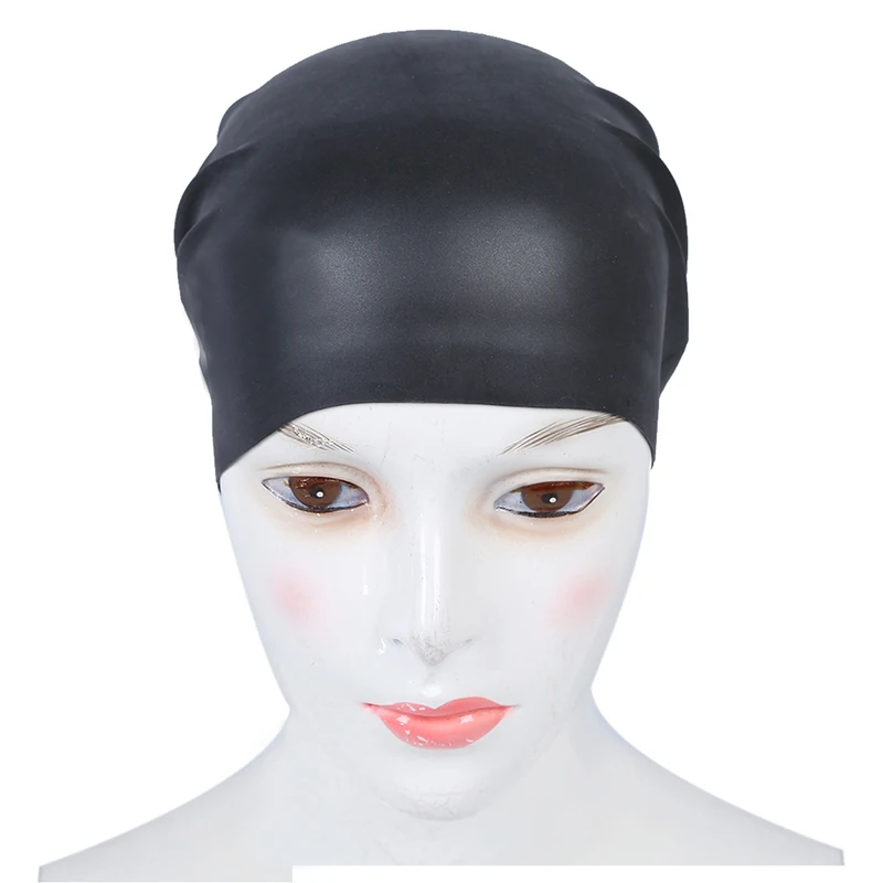 Black Soft Silicone Stretchable Swim Swimming Cap Hat for Adults