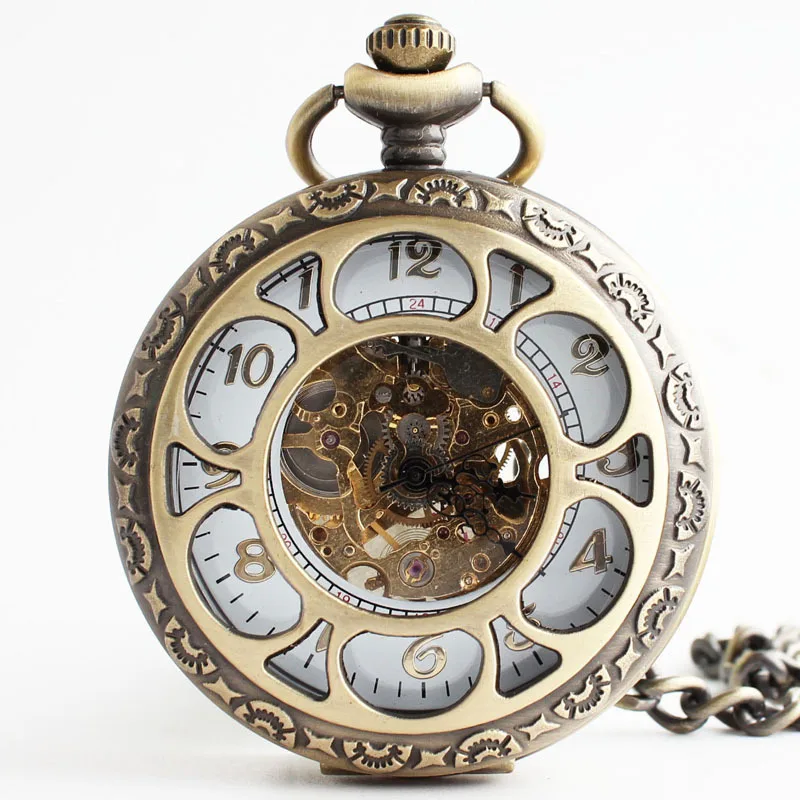 Steampunk Engraving Hand Wind Mechanical Pocket FOB Watches Men Women
