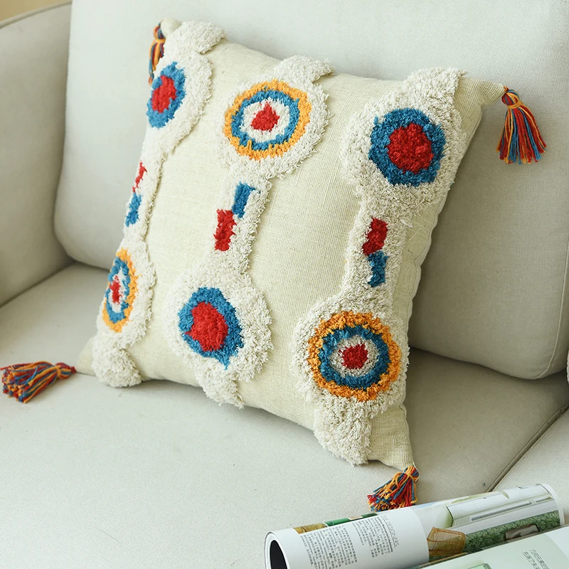 Boho Стиль подушка крышка круглая подушка чехол шерсти ручной работы с Ленточки для дивана сиденье простой домашний Decoractive белье размером 45*45 см