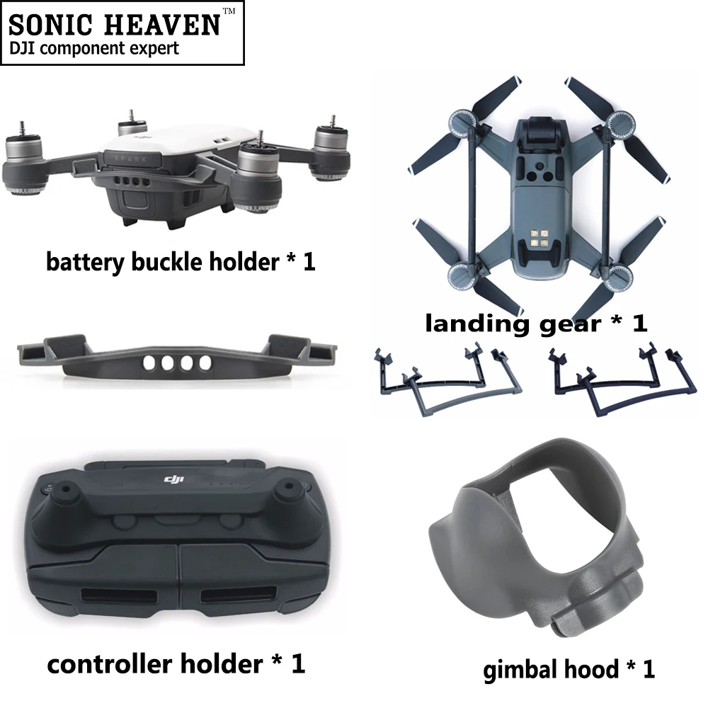 

RC Drone Accessories Kit DJI Spark Battery Buckle Protector + Landing Gear + Controller Holder + Gimbal Camera Sunshade Cover