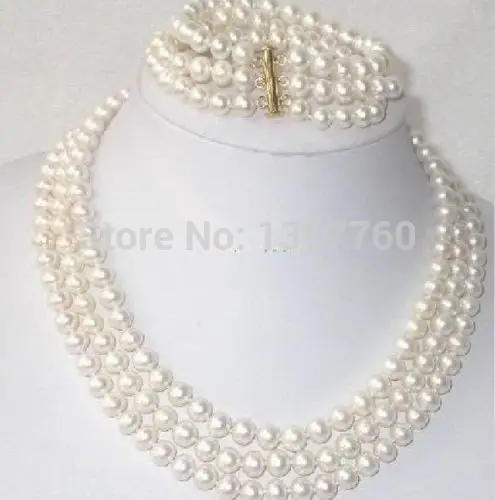 

Miss charm Jew.88 set triple strands 8-9 mm south sea white pearl necklace bracelet 14KGP/20 (0430)