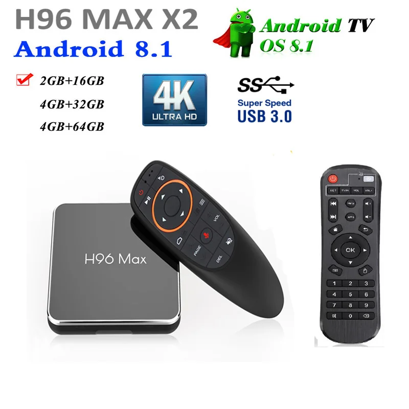 Android 8.1 H96 max x2 Amlogic S905X2 Smart TV Box LPDDR4 4GB 64GB H.265 4K 1080p USB3.0 H96 MAX Google Voice Control android tv