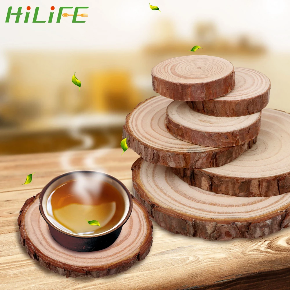 

HILIFE 5 Sizes Coaster Tea Coffee Mug Drinks Holder Durable DIY Tableware Decor Natural Round Wooden Slice Cup Mat