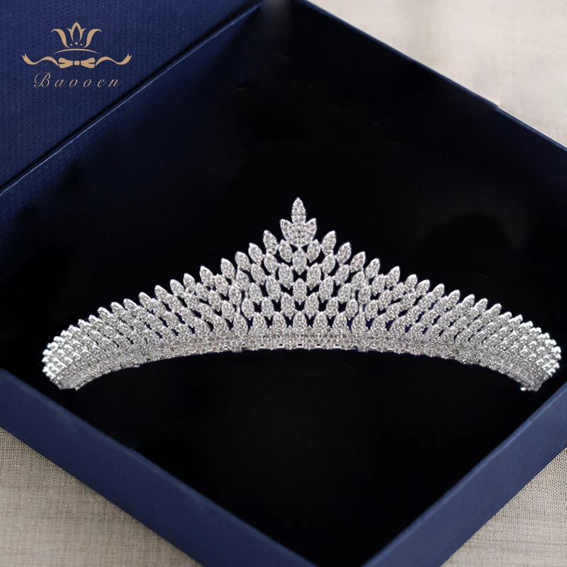 

Bavoen High Quality 4A Zircon Brides Tiaras Crowns Elegant Plated Crystal Brides Headpieces Sparkling Wedding Hair Accessories