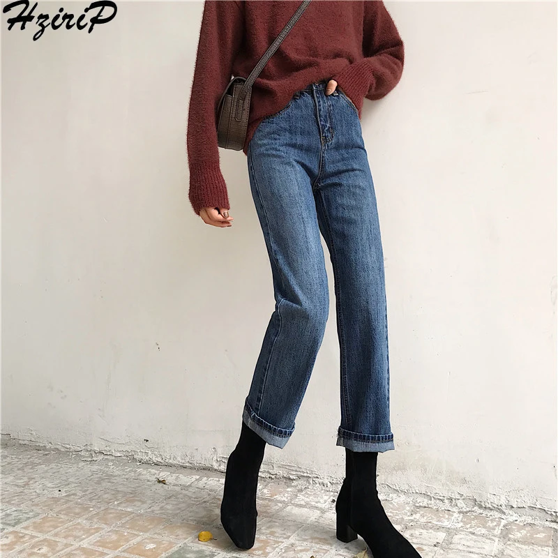 

HziriP High Waist Jeans Women 2019 New Spring Autumn Long Trousers Fashion Wild Ankle Length Pants Office Lady Casual Jeans