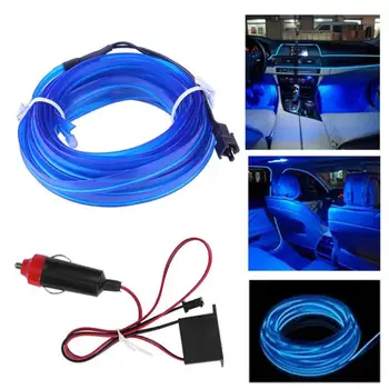 

VODOOL 5m Flexible Car Interior Decorative LED Neon EL Wire Strip Cold Blue Light Atmosphere Lamp With Cigarette Lighter Adapter