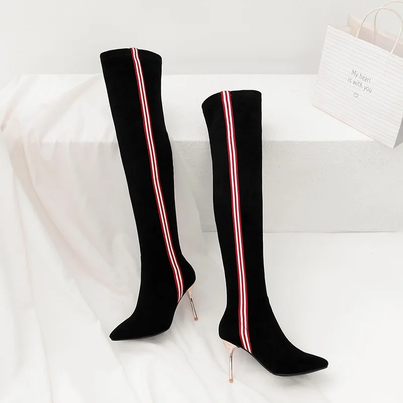 Caliente Alta Tacones Mezclados 2018 Super Zapatos Nueva Moda Colores Zvq Gamuza Cálido Sobre De Venta Rodilla Slip Black La Delgados Invierno Mujer Sexy Chico botas nt0qx