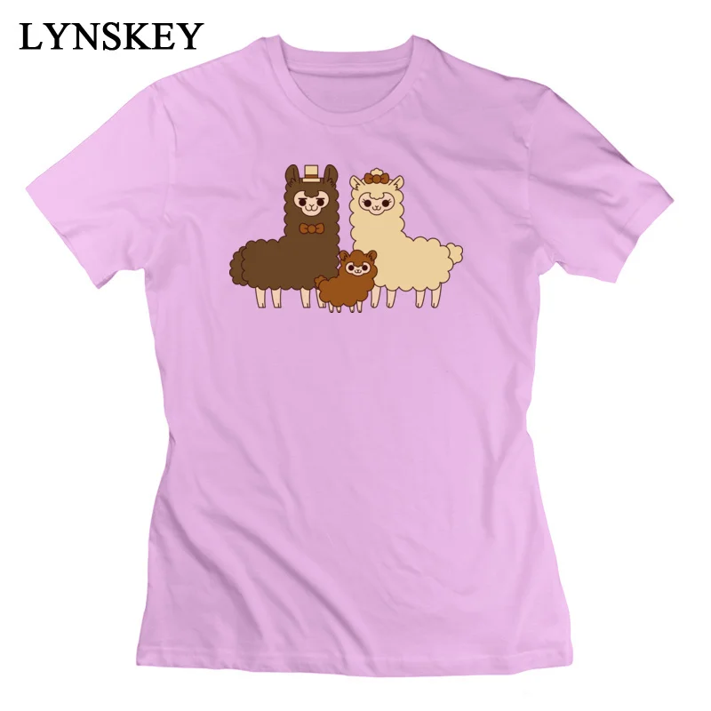 LYNSKEY T-Shirts Slim Fit New Fashion Chocolate alpaca family Round Neck 100% Cotton Women's Summer Fall Tops T Shirt Slim Fit Tee-Shirts pink