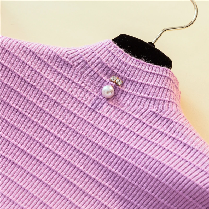 

Sweet Pearl Beaded Turtleneck Women's Sweater Korean Basic Jumper Pull Femme Winter Warm Knitted Sweaters Long Sleeve Pullover