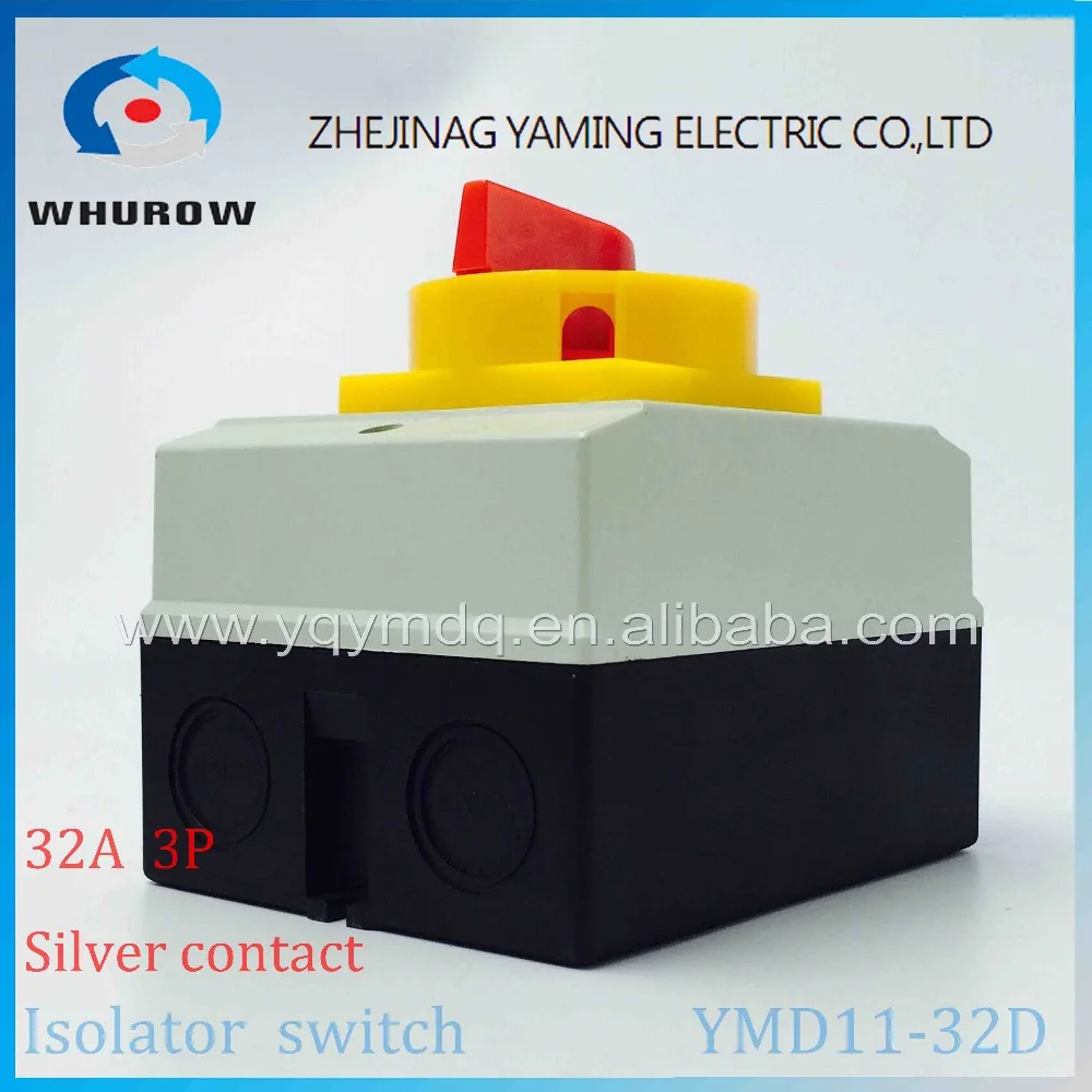 

Isolator switch YMD11-32D 3P 690V with protective box waterproof load break rotary changeover switch air-conditoning pump system
