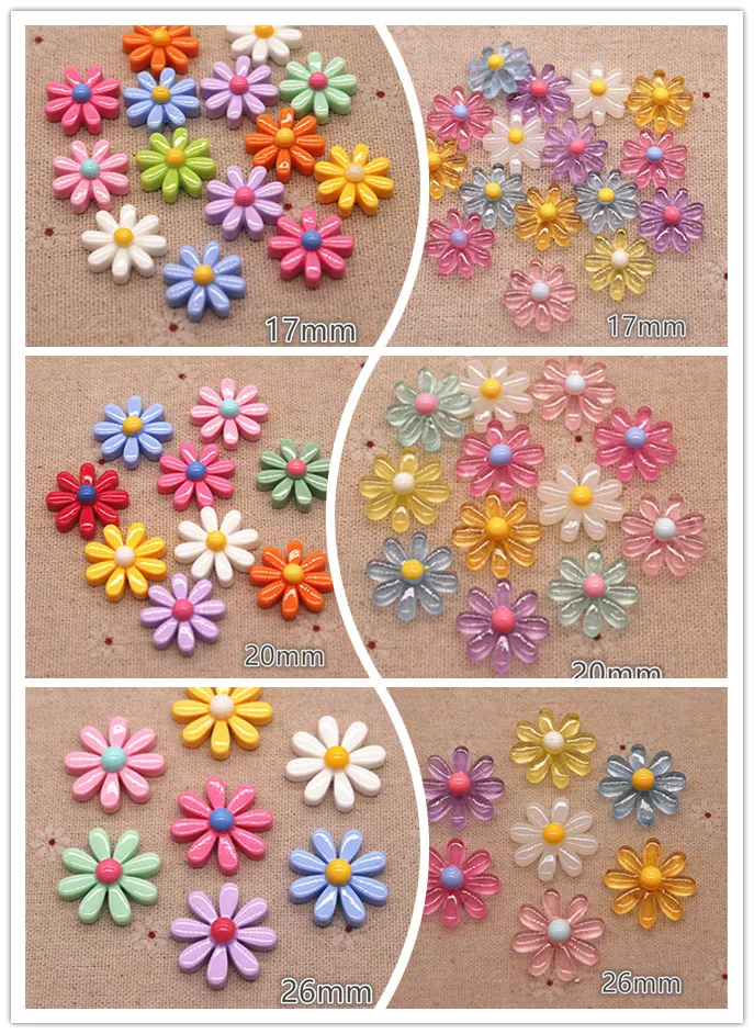 

17mm/20mm/26mm Hot Sell Resin Mix Colors Daisy Flower Solid/Transparent Flatback Cabochon DIY Hair Ornament Decoration