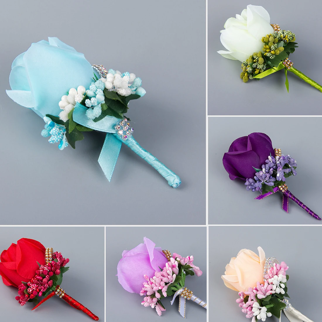

1Pc Lvory Red Best Man Corsage for Groom Groomsman Silk Rose Flower Wedding Suit Boutonnieres Accessories Pin Brooch Decoration