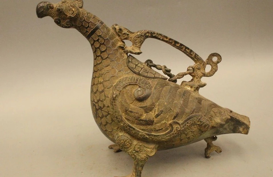 

10" Old China Chinese Bronze poll parrot popinjay Bird Zun Statue Sculpture