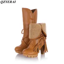 QZYERAI Winter high heel warm medium tube women snow boots fashionable women shoes lambs hair to give you warmth