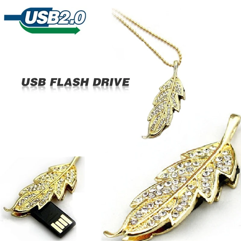 Алмазная металлическая форма листа usb флэш-накопитель 64 ГБ 32 16 8 4 u диск 128 pendrive