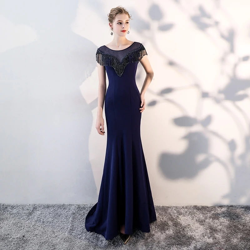 SSYFashion Новый банкет изящный темно синий Русалка роскошное вечернее платье
