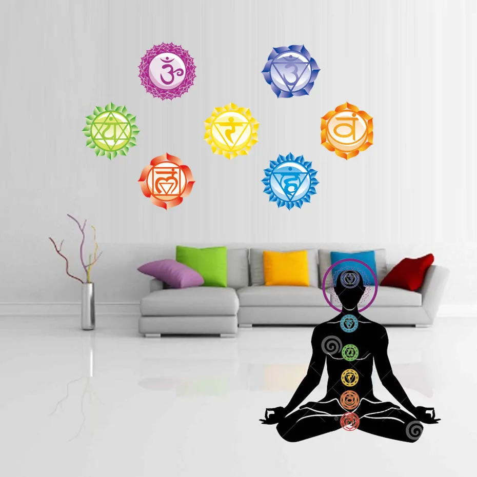 

7PCS/Set 13X13CM Chakras Wallpaper Stickers Mandala Yoga Om Meditation Symbol Wall Decal Chakra Home Wall Decor Decoration Wall
