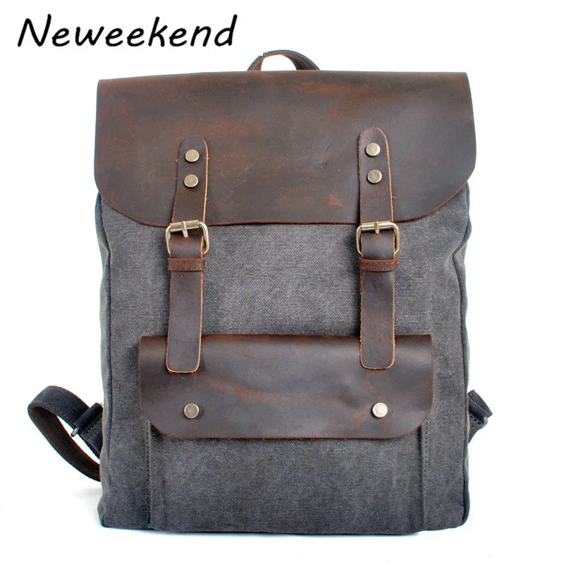 

NEWEEKEND Unisex Vintage Casual Colorful Satchel Cotton Large Soft Canvas Backpack Travel Bag for Man MS6876