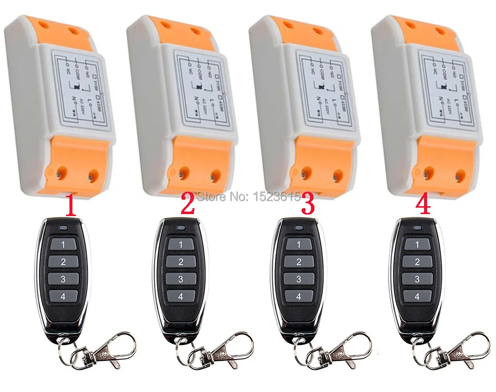 

New 220V 1CH Wireless Power Switch System 4 Receiver&4Transmitter Remote Controller 10A output state is adjusted