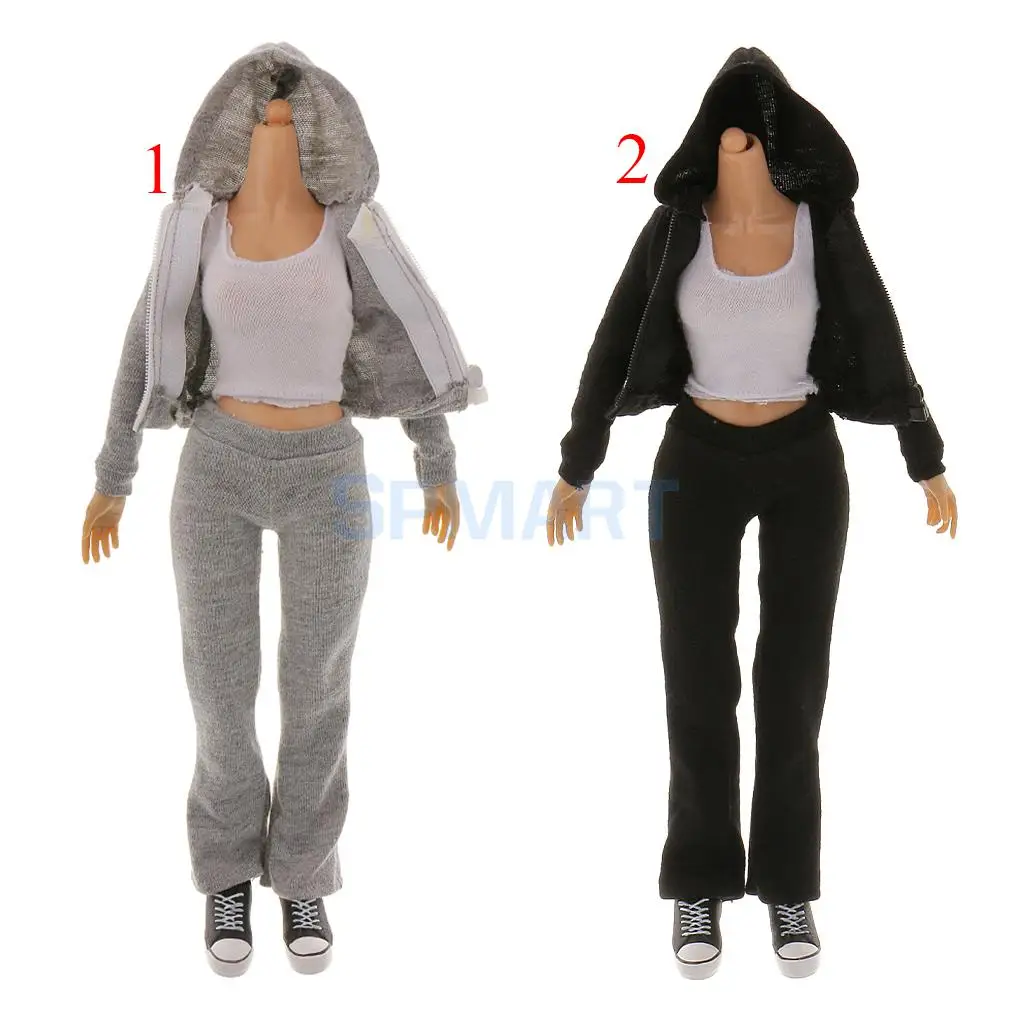 

1/6 Women Female Action Figure with Hooded Jacket Pants Sneakers Accessories for Hot Toys Phicen Girls Head