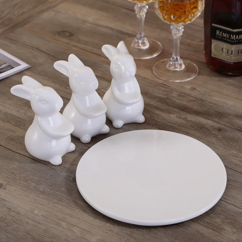 3 кролика и тарелка белая фарфоровая тарелка для тортов керамическая посуда Десерт Творческая кухня домашние украшения для чайной церемонии кондитерский поднос дети