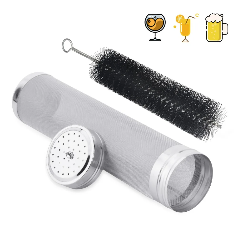 

300 Micron Beer Filter Dry Hopper Stainless Steel Beer Brewing Hop Mesh Filter With Cleaning Brush Juice Wine Making Filters