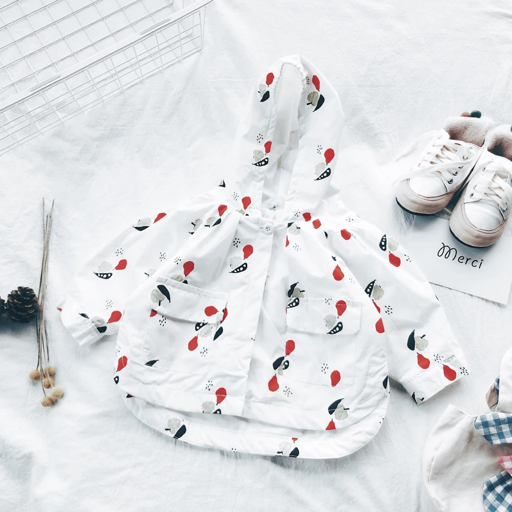 

Sunshine Swing spring autumn girl thin jacket children kids print casual hooded coat pocket outerwear toddler clothing