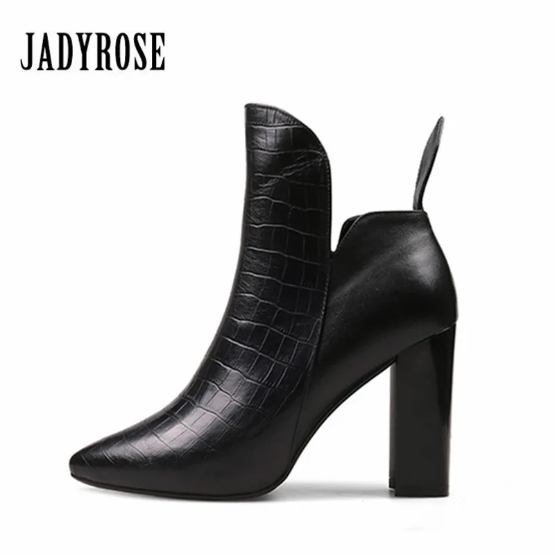 Jady Rose Irregular Design Women Ankle Boots Chunky High Heels Side Zipper Pointed Toe Female Autumn Boot Women Pumps Stiletto