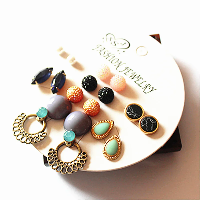 

New fashion women jewelry girls birthday party earrings powder/blue/orange mix and match 9 pairs /set beautiful gifts