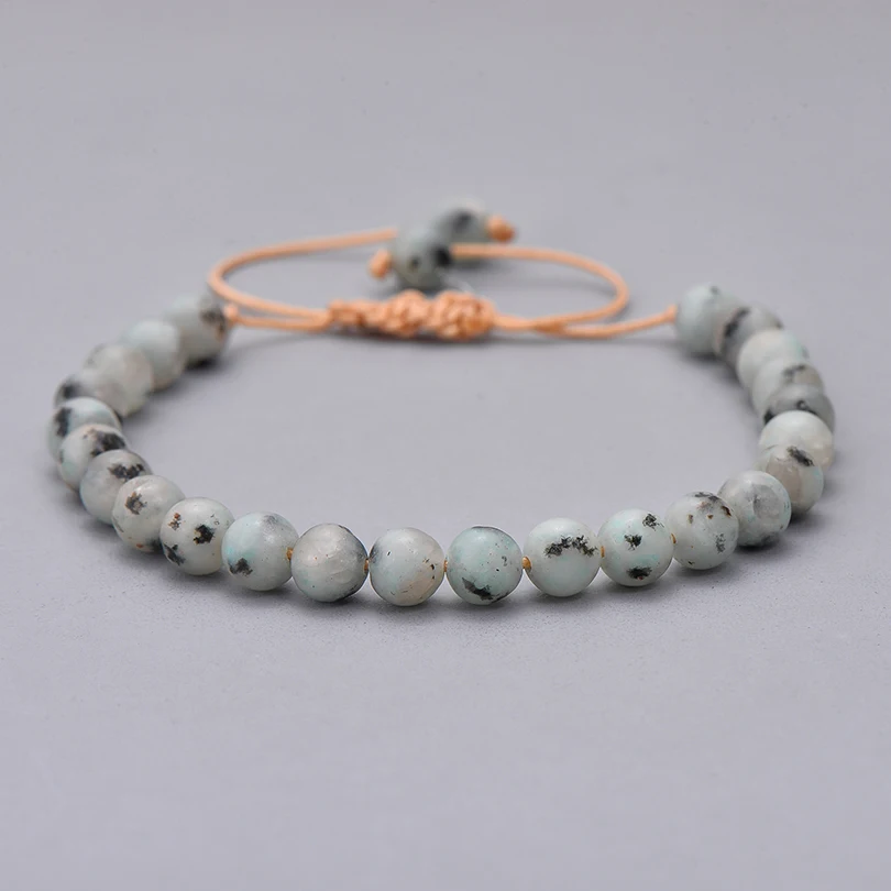 

Natural 6mm Spot Stone Bead Bracelets for Men Women Vintage Khaki String Braiding Couple Bracelet Adjustable Jewelry Hot Sale
