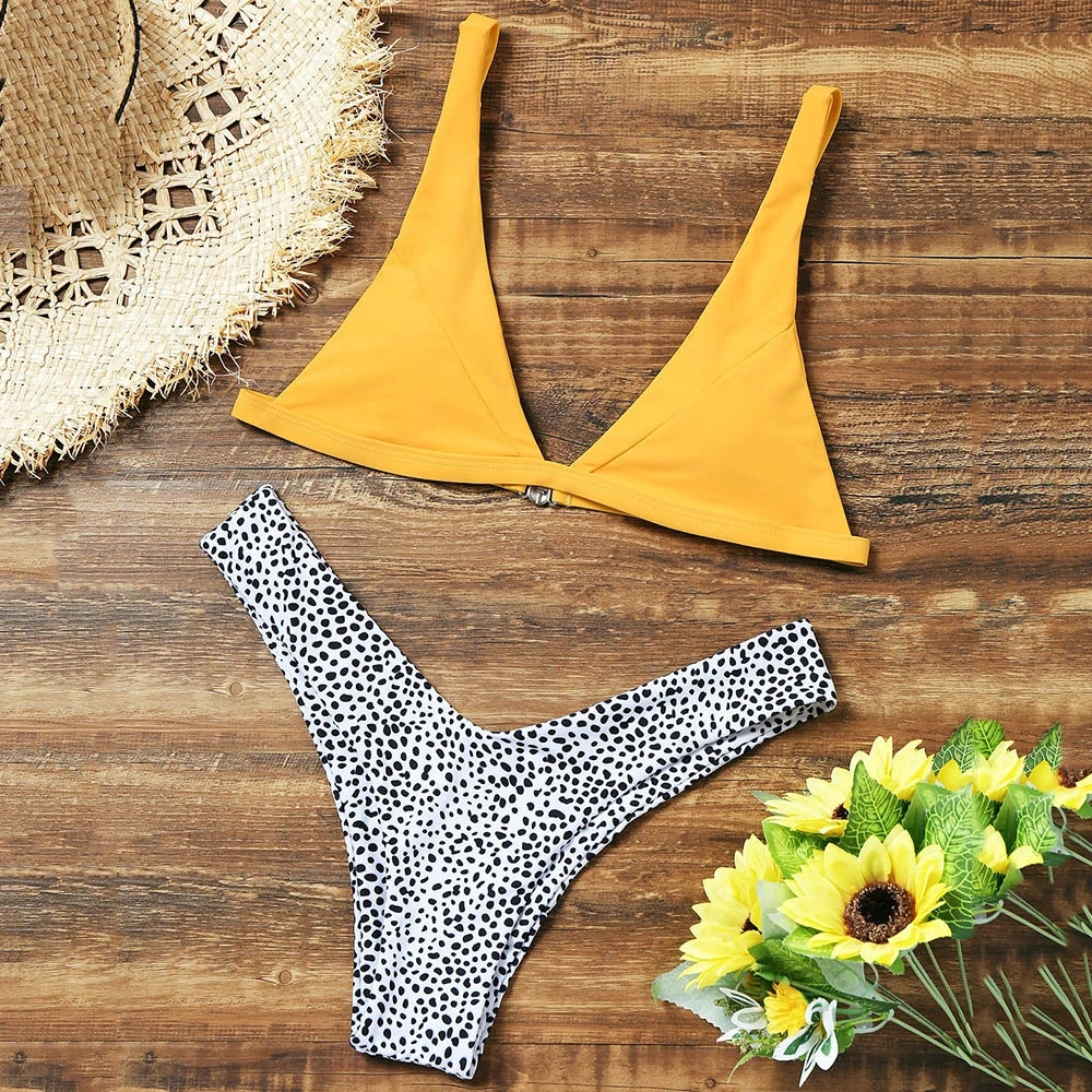 

Swimwear Bikinis Women 2018 New Sexy High Cut Leopard Bikini Set Swimwear Female Bathing Suit Swimsuit Female Beachwear With Pad