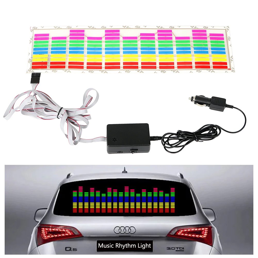 

Car-styling LED Flash Lamp Sound Activated Equalizer EL Sheet 45x10cm Car Sticker Music Rhythm Light Rear Window Sticker