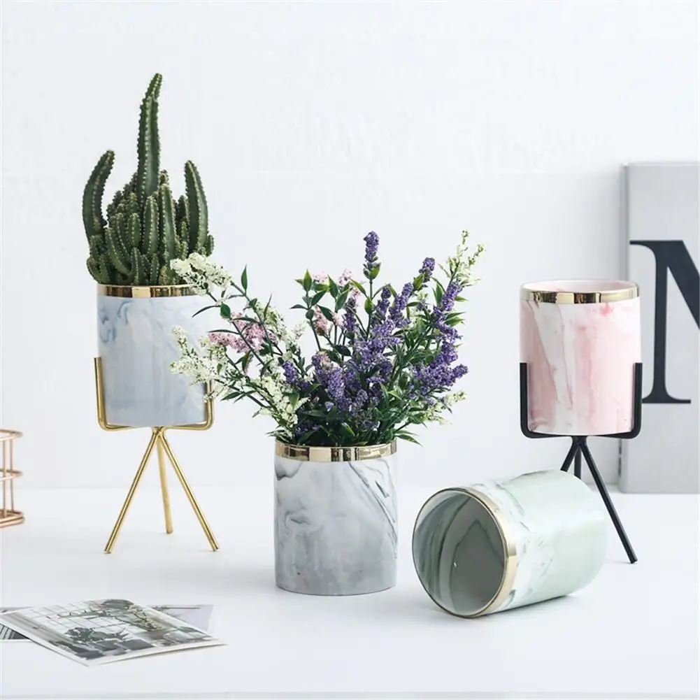 Мраморный суккулентный горшок для цветов кованая железная ваза керамический набор Креативный цветочный стенд домашний садовый стол декор для офисного стола