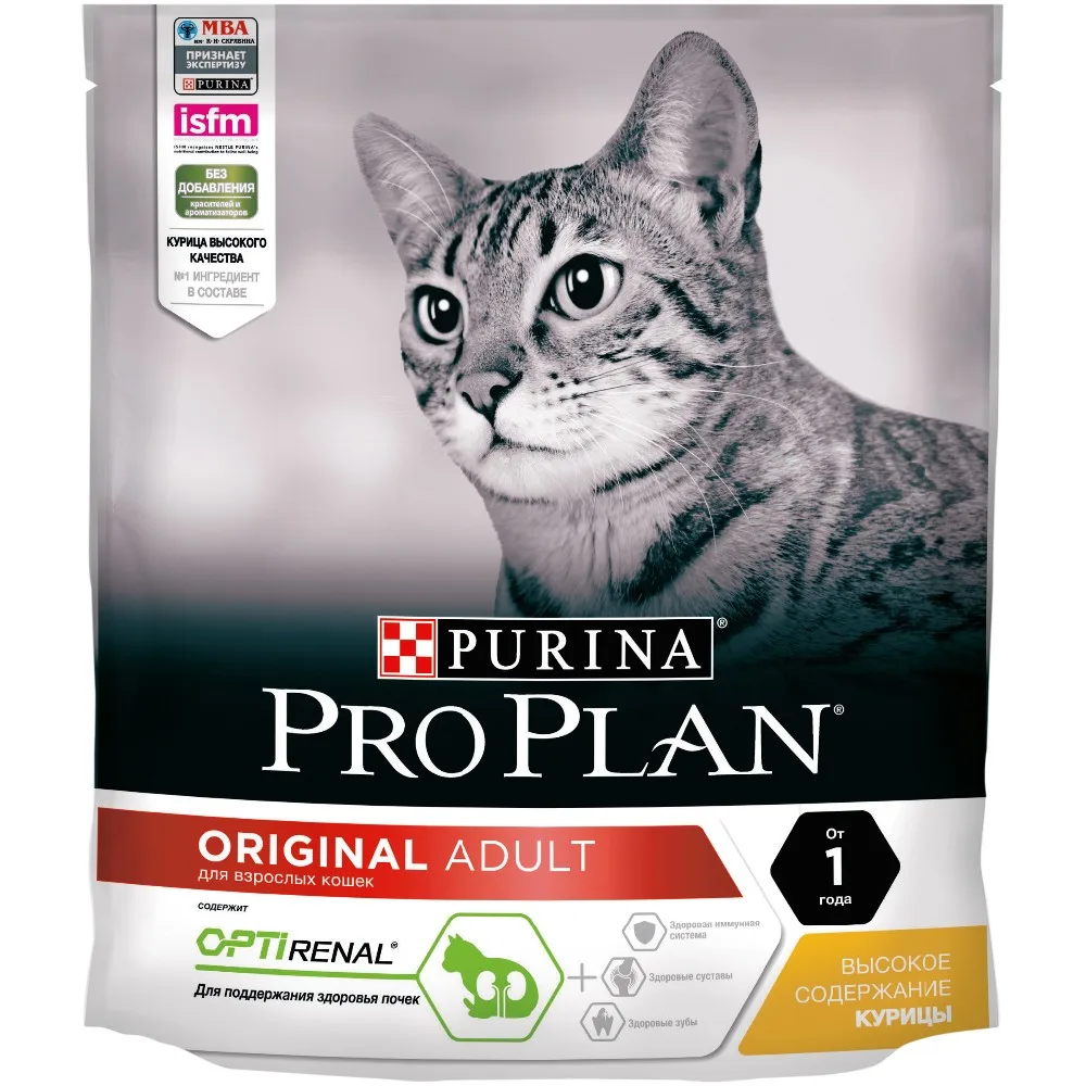 Сухой корм Purina Pro Plan для взрослых кошек от 1 года, с курицей, 8 упаковок по 400 г