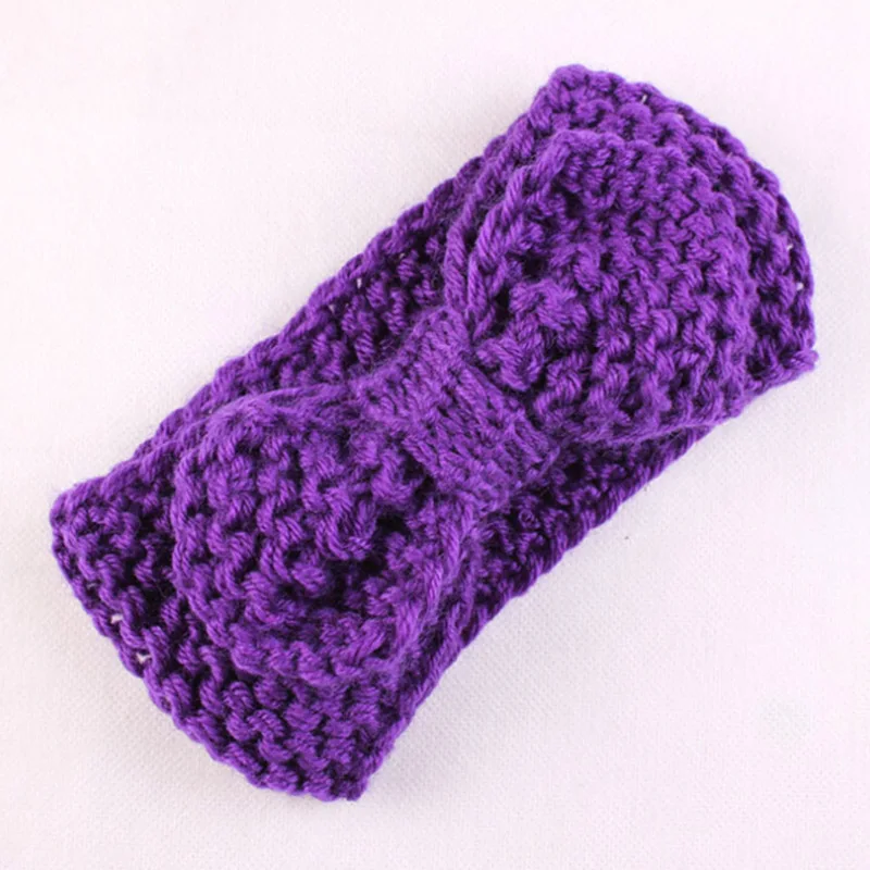 Милые носки для новорожденных тюрбан ухо Теплая повязка вязаные крючком повязка на голову, с бантом, с головной Обёрточная бумага аксессуары, ленты для волос для детей - Цвет: Purple