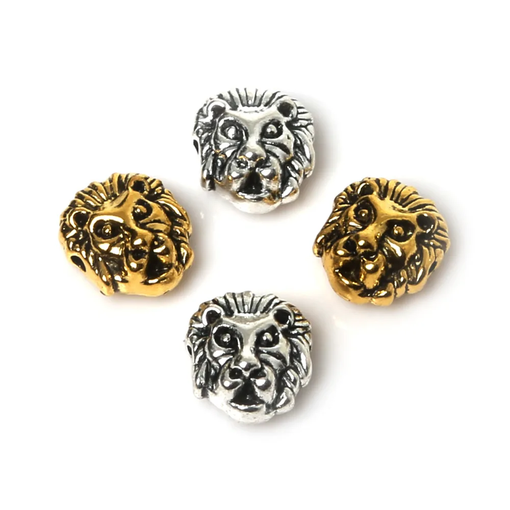 

10pcs/lot Metal Charms for Jewelry DIY Making Antique Sliver Plated Gold Color Tibetan Leone Lion Head Beads Spacer Bead