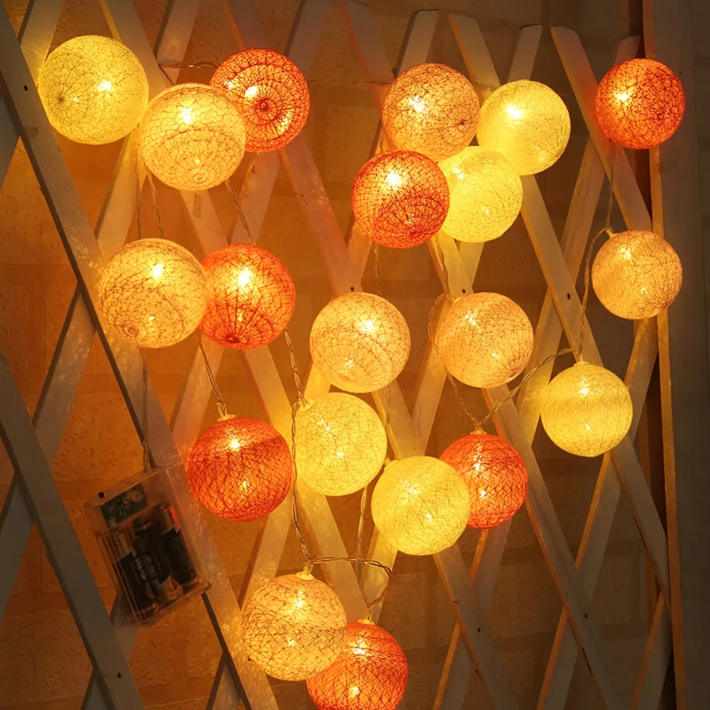 

Cotton Ball Led Light String 20Leds Holiday Strings Lights 2.2cm Dia 6cm Series Fairy Garland Christmas Wedding Decoration Y40