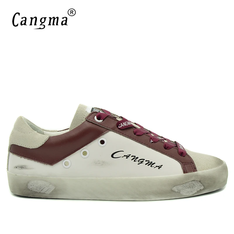 

CANGMA Mens Fashion Shoes White Trainers Casual Men Handmade Genuine Leather Retro Platform Sneakers Shoes Male Adult Footwear