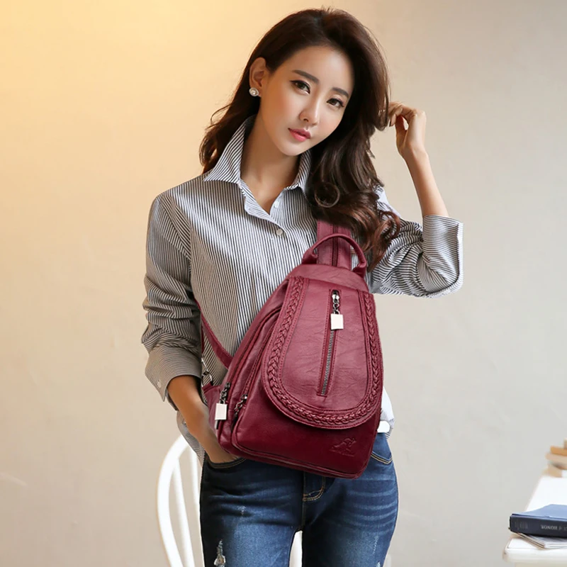 

2018 Women Leather Backpacks High Quality Female Backpack Casual Daily Bag Ladies Bagpack Travel School Back Pack