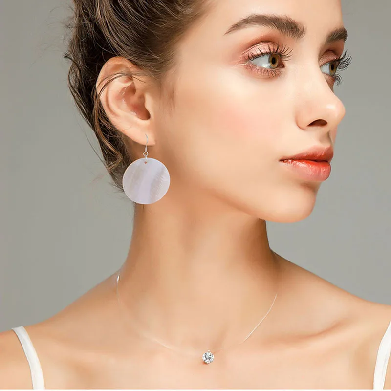 

925 Sterling Silver Round Dangle Earrings Beach Natural Shell Romantic Earrings 2018 Fashion Style Accessories For Women Girl